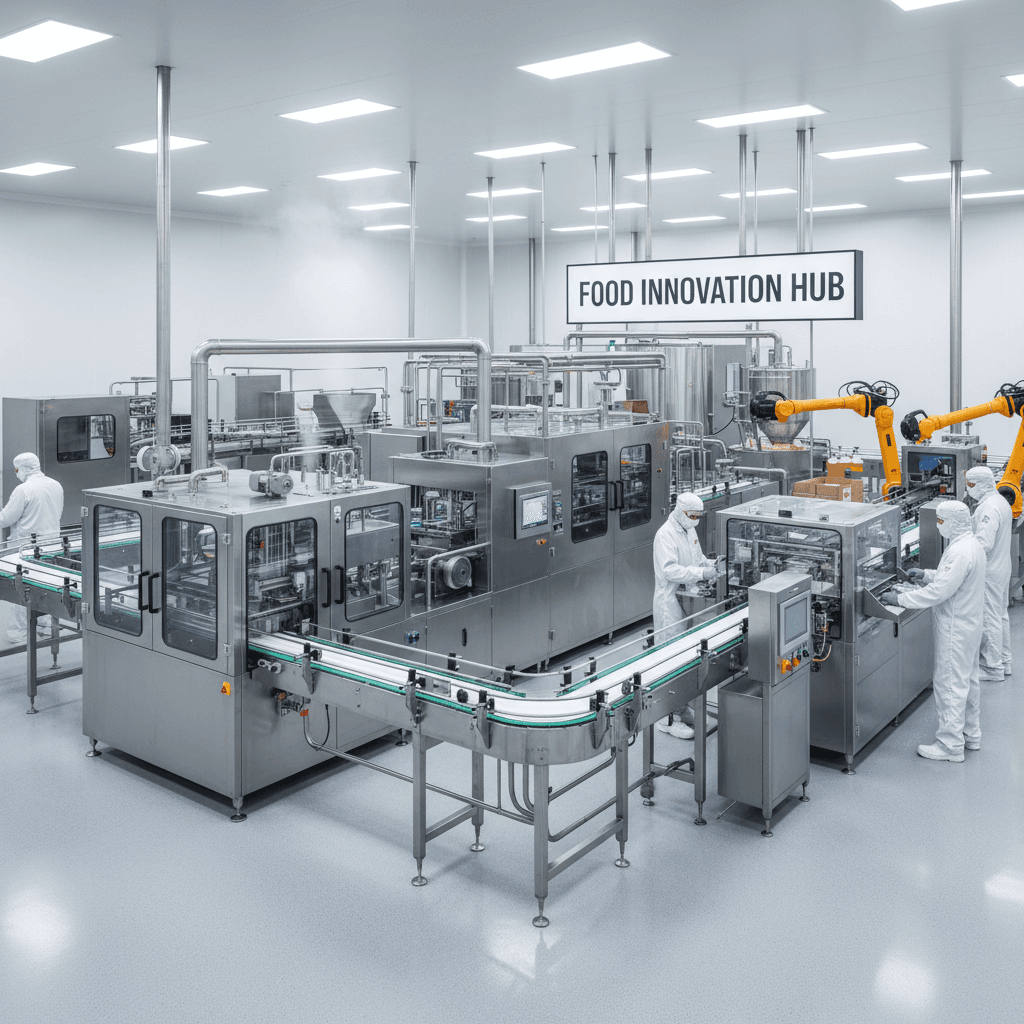 Línea de producción de acero inoxidable con equipos modernos para alimentos y bebidas